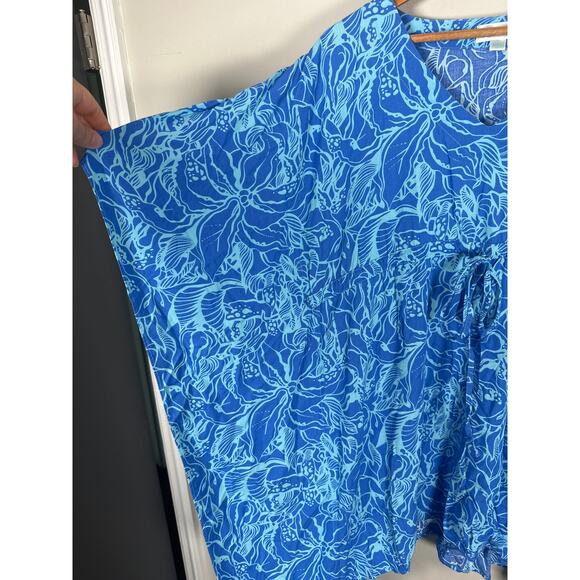 Escapada Beach Swim Cover Up Poncho Top Blue Floral Womens L/XL - Picture 3 of 7